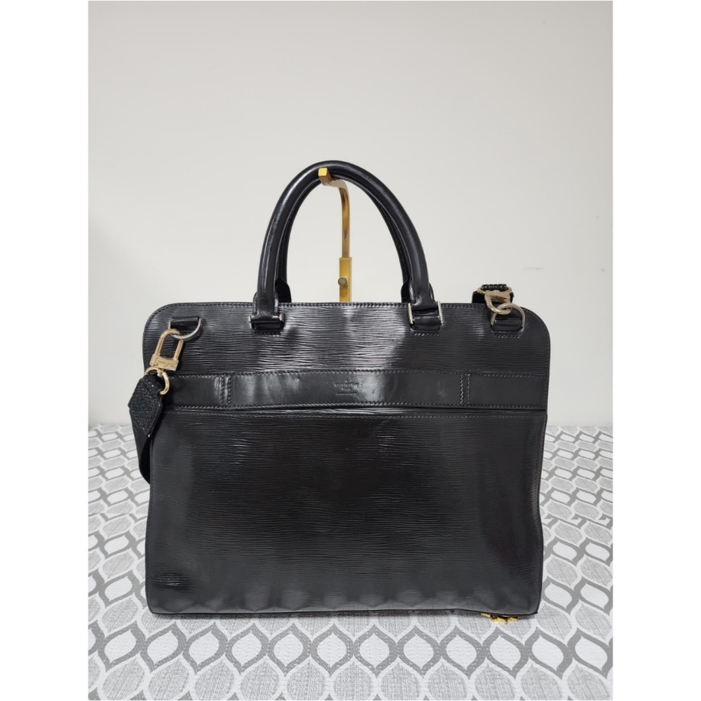 LOUIS VUITTON Epi Leather Bassano MM Briefcase Bag Black